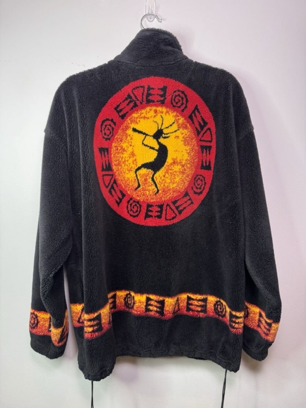 VTG Bear Ridge Outfitters Kokopelli Fleece Jacket Mens L Black Southwestern